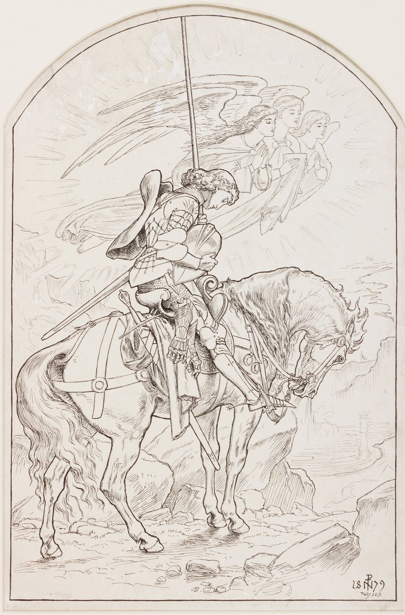 Szkic do „Sir Galahad” (tusz na papierze) autorstwa Joseph Noel Paton