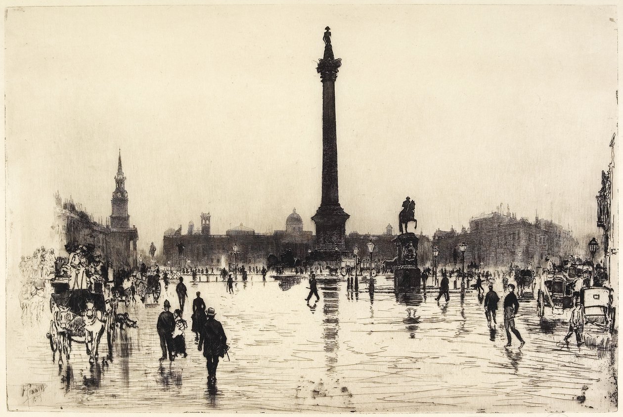 Pomnik Nelsona, Trafalgar Square, Londyn, 1887 autorstwa Joseph Pennell