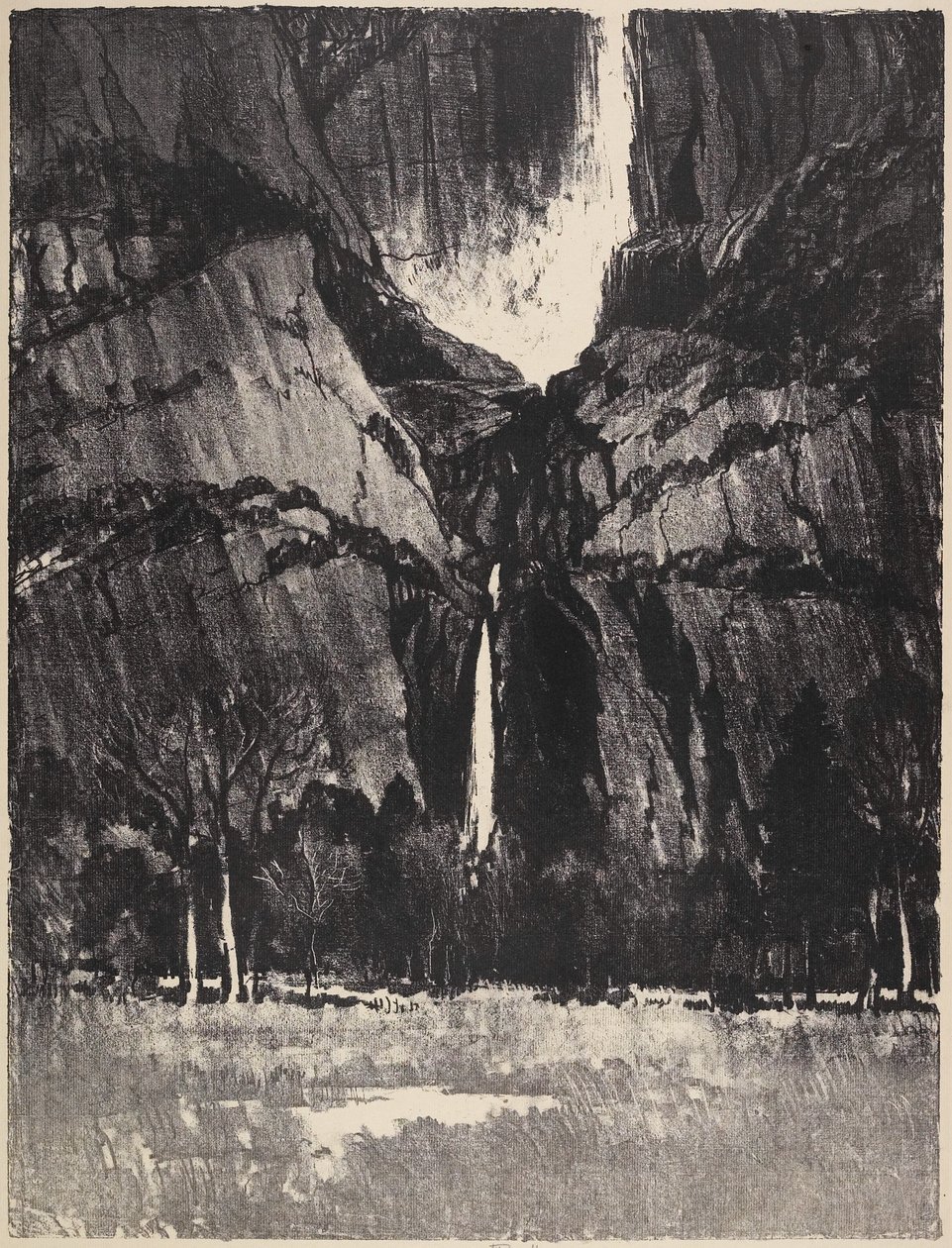 Dolny wodospad, Yosemite, 1912 autorstwa Joseph Pennell