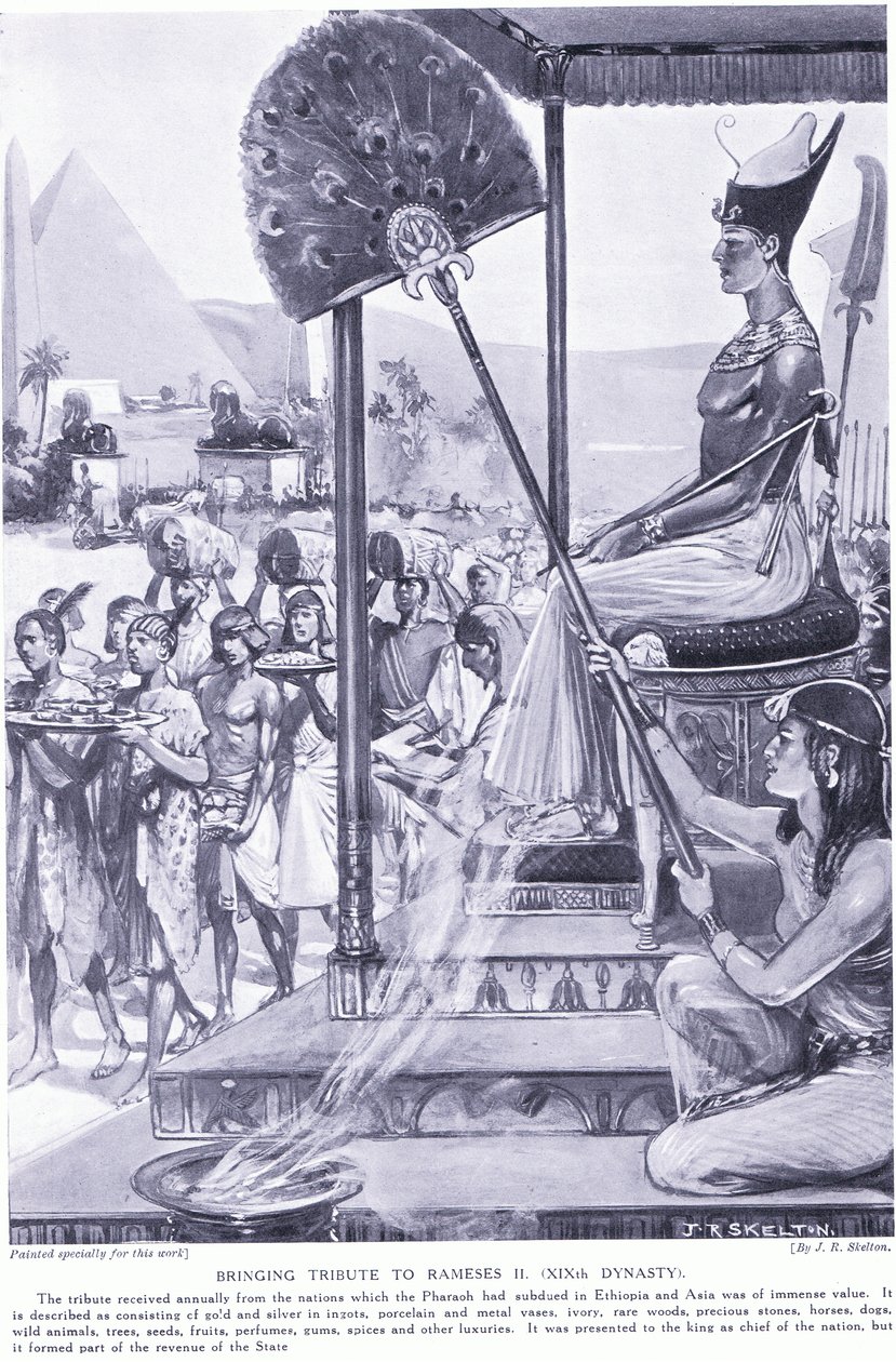 Złożenie hołdu Ramzesowi II (XIX dynastia), ok. 1920 r. autorstwa Joseph Ratcliffe Skelton