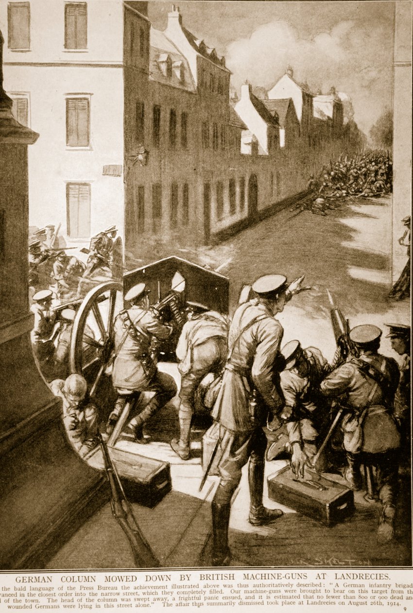 Niemiecka kolumna zniszczona przez brytyjskie karabiny maszynowe pod Landrecies autorstwa Joseph Ratcliffe Skelton