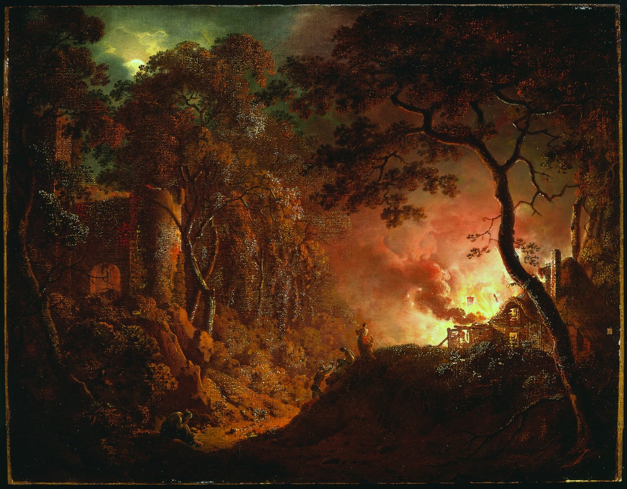 Chata w ogniu, ok.1786-87 autorstwa Joseph Wright of Derby