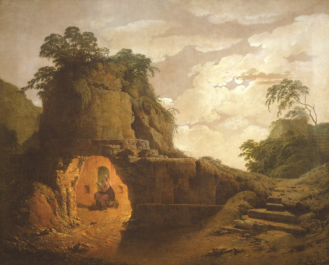 Grób Wergiliusza z figurą Sylius Italicus, 1779 autorstwa Joseph Wright of Derby