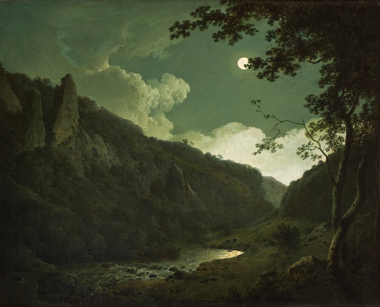 Dovedale by Moonlight, c.1784-85 autorstwa Joseph Wright of Derby