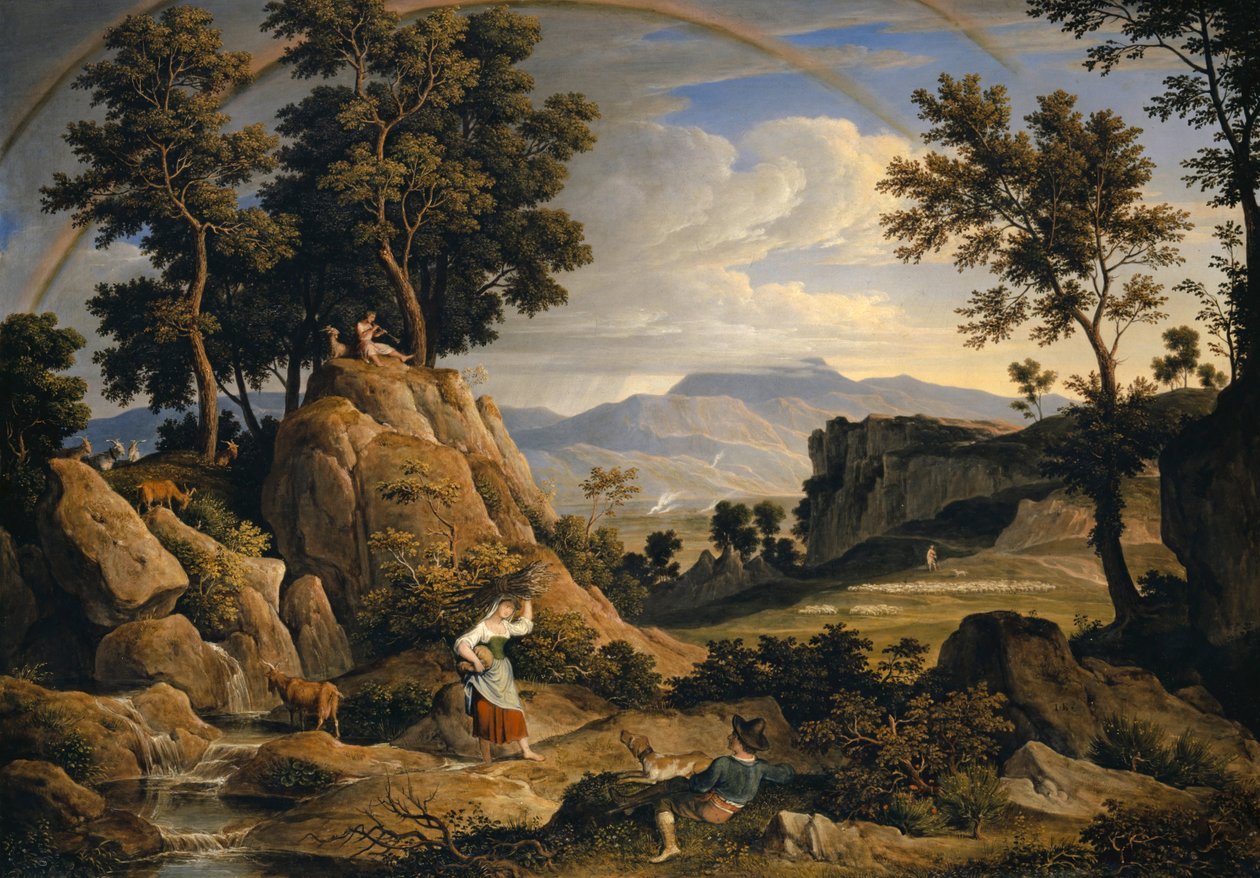 Krajobraz w pobliżu Olevano z Rainbow, 1823-24 autorstwa Joseph Anton Koch