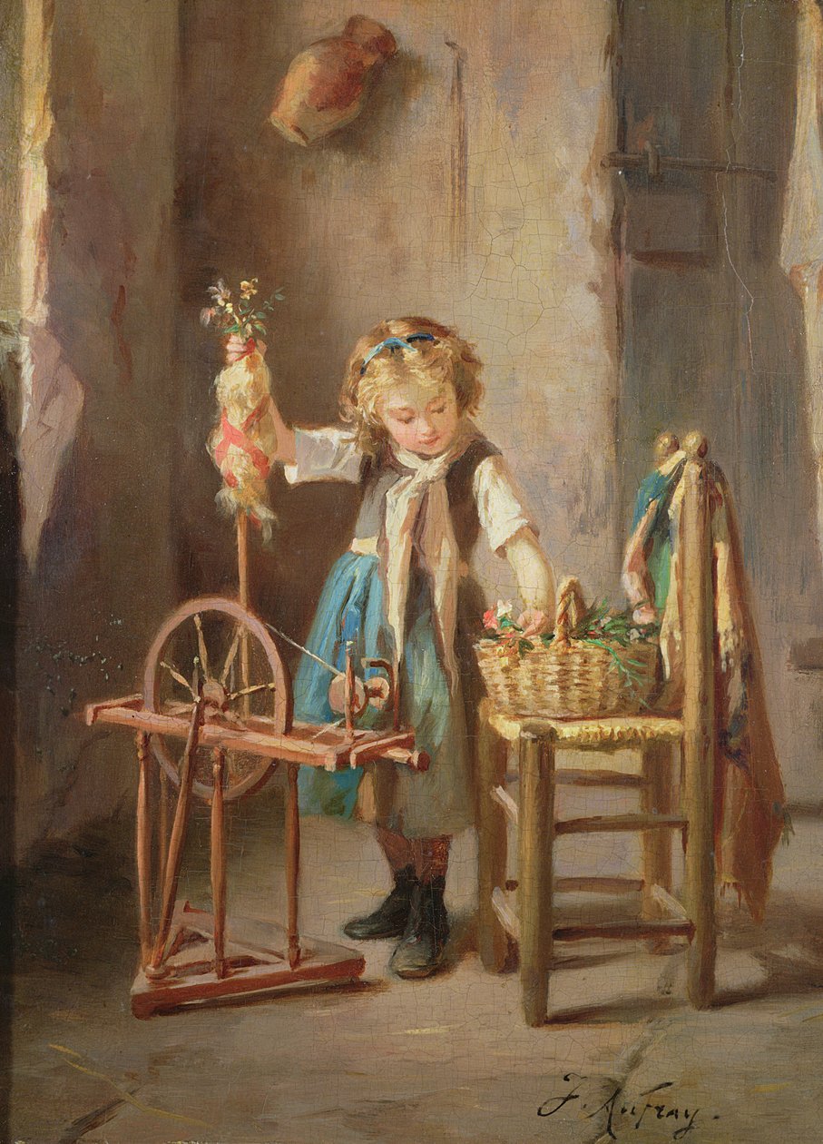 Przy kołowrotku (panel) autorstwa Joseph Athanase Aufray