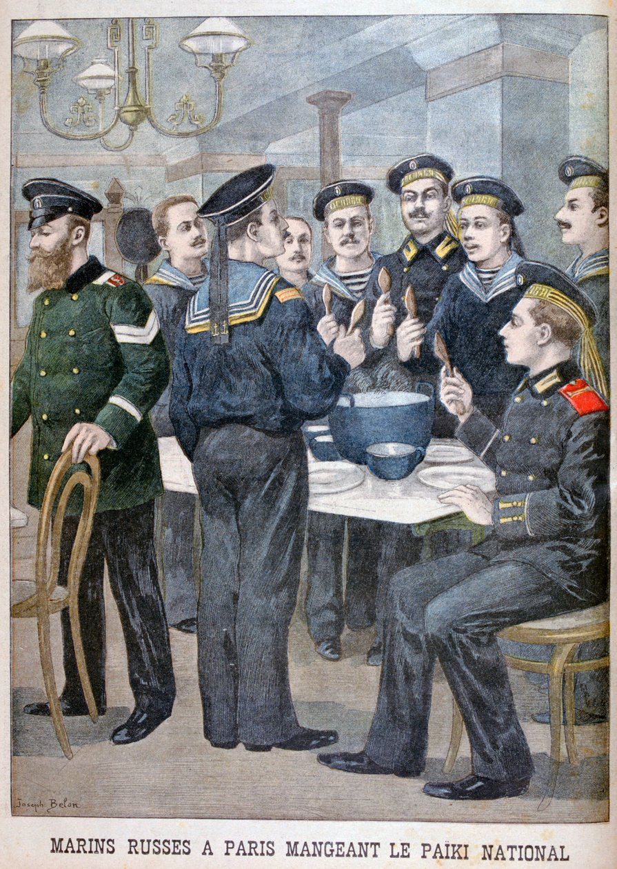 Rosyjscy marines jedzący paiki w Paryżu, 1900 autorstwa Joseph Belon