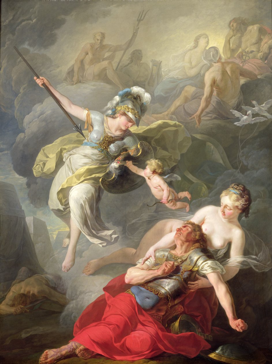 Bitwa między Minerwą a Marsem, 1771 autorstwa Joseph Benoît Suvée