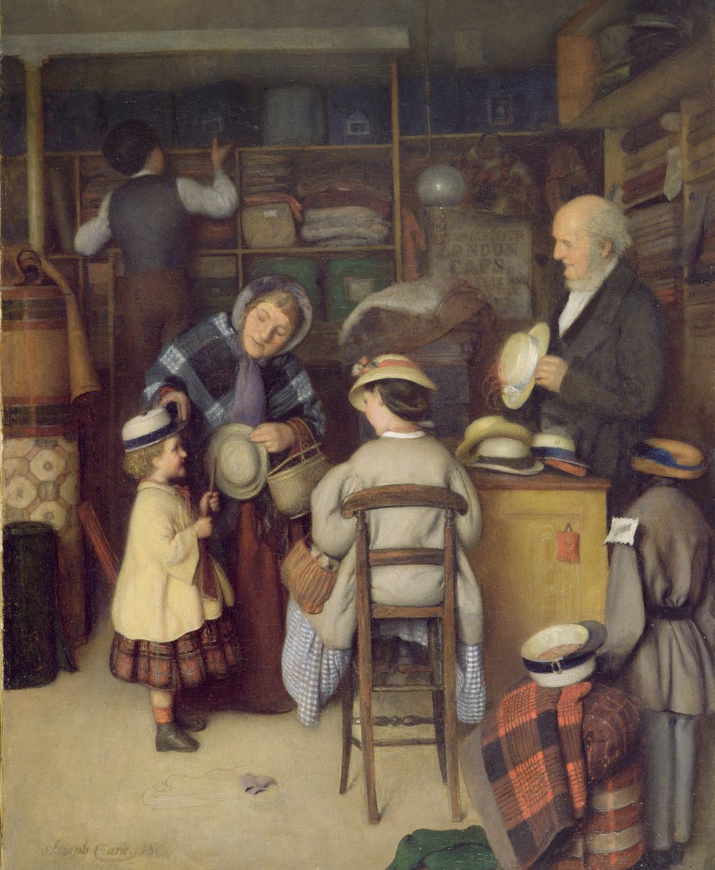 Kupowanie nowego kapelusza, 1880 autorstwa Joseph Clark