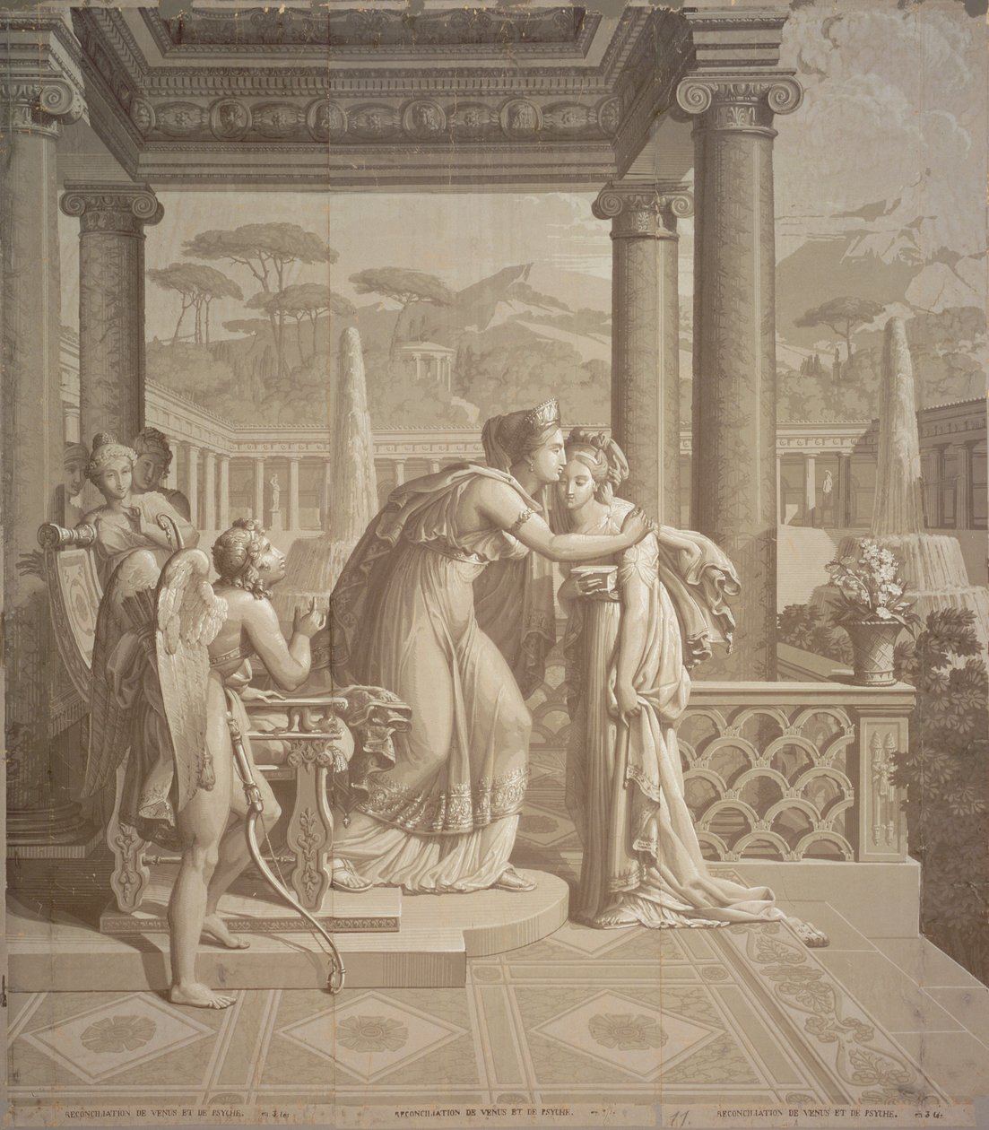 Projekt tapety z Kupidynem i Psyche, 1815 autorstwa Joseph Dufour