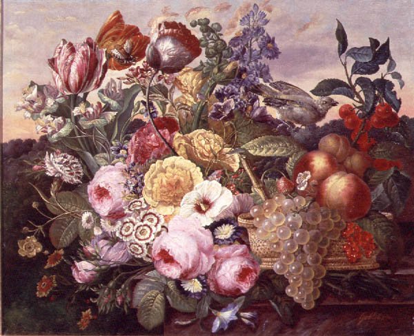 Martwa natura z kwiatami i winogronami, 1880 autorstwa Joseph Goblet