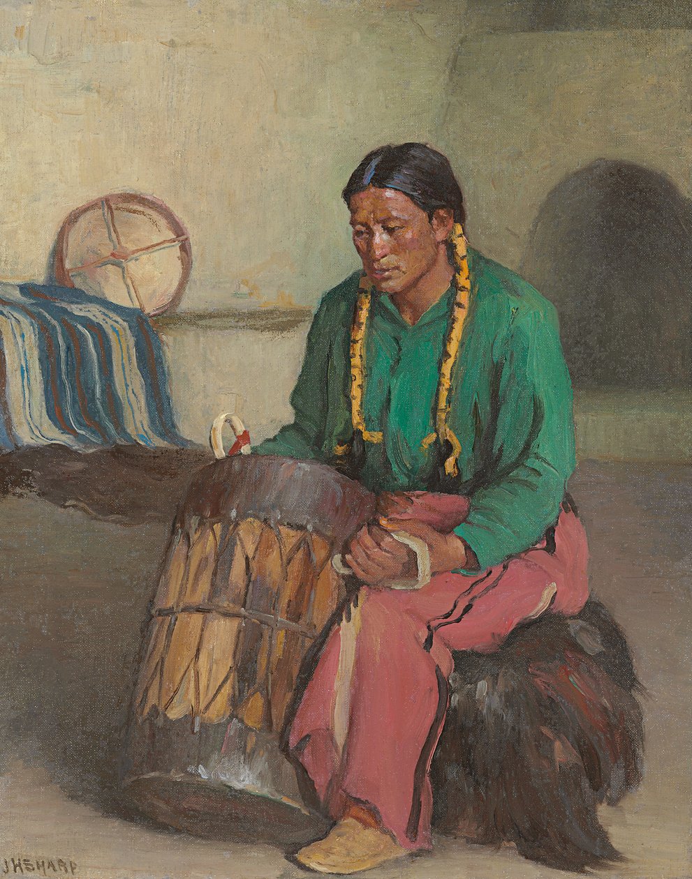 Taos Ceremonial Drum (olej na płótnie) autorstwa Joseph Henry Sharp