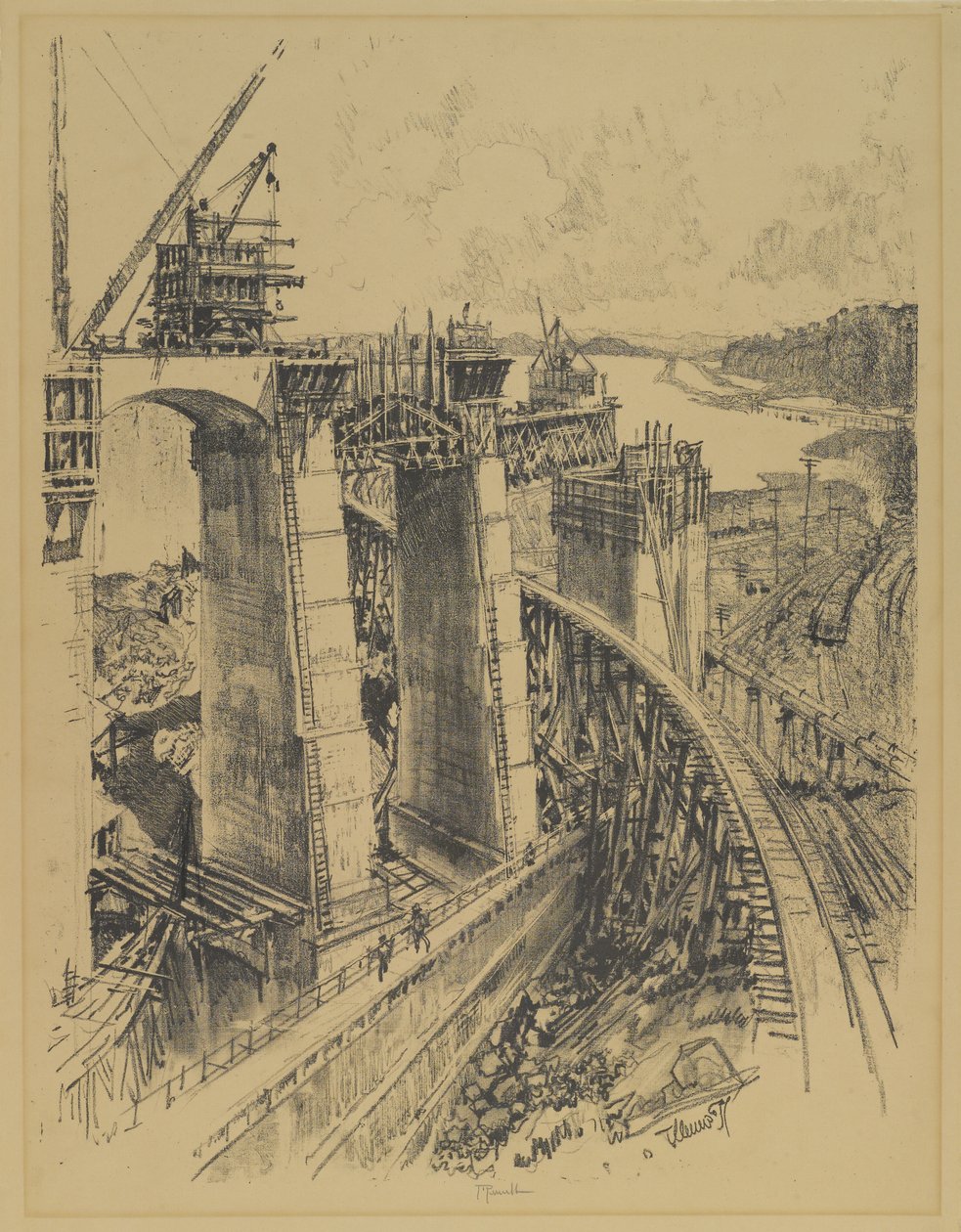 Podejścia do śluzy Gatun, 1912 autorstwa Joseph Pennell