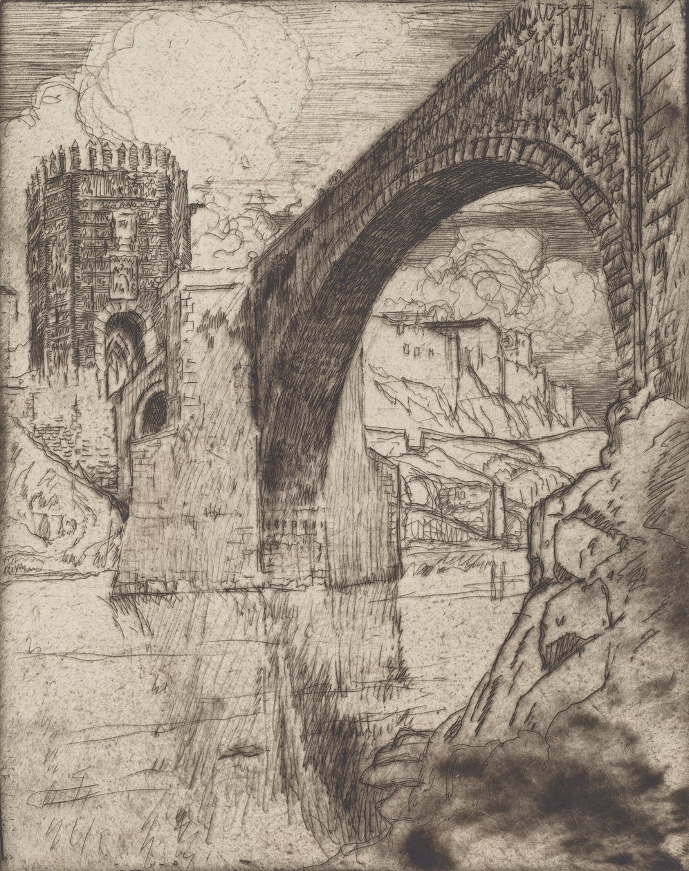 Łuk mostu Alcantara, 1904. autorstwa Joseph Pennell