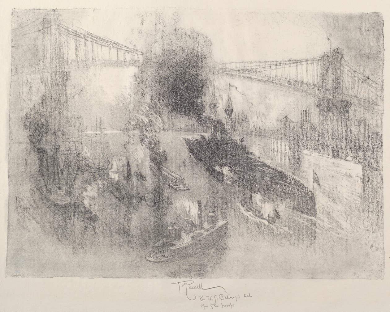 Powrót pancernika do domu, 1917. autorstwa Joseph Pennell