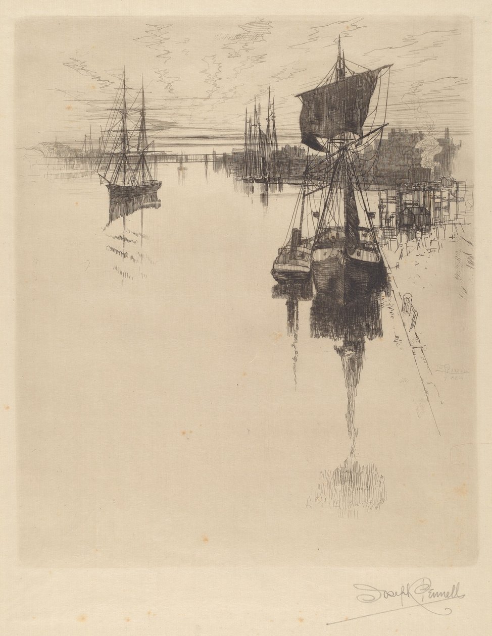 Poniżej Chestnut St. Bridge, Filadelfia autorstwa Joseph Pennell