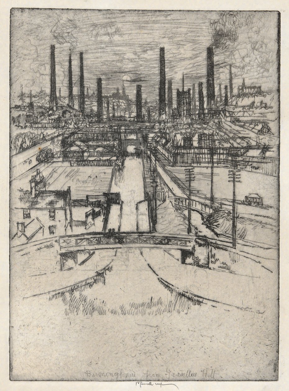 Birmingham z Granlley Hill autorstwa Joseph Pennell