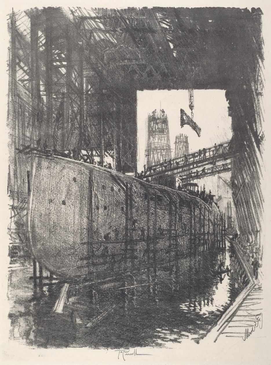 Budowa pancernika, 1917. autorstwa Joseph Pennell