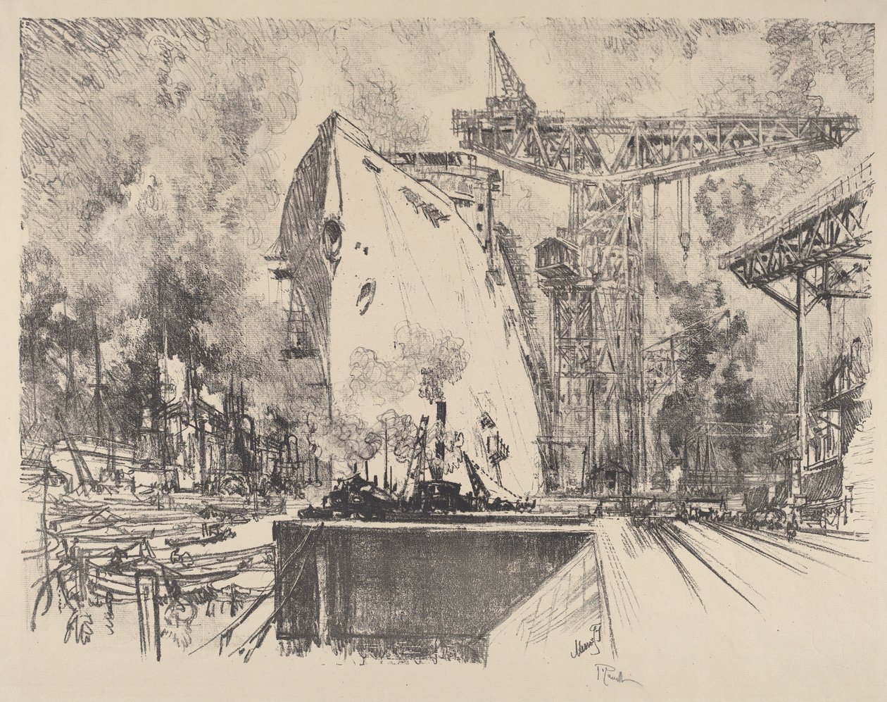 Budowa Bismarcka, Hamburg, 1914. autorstwa Joseph Pennell