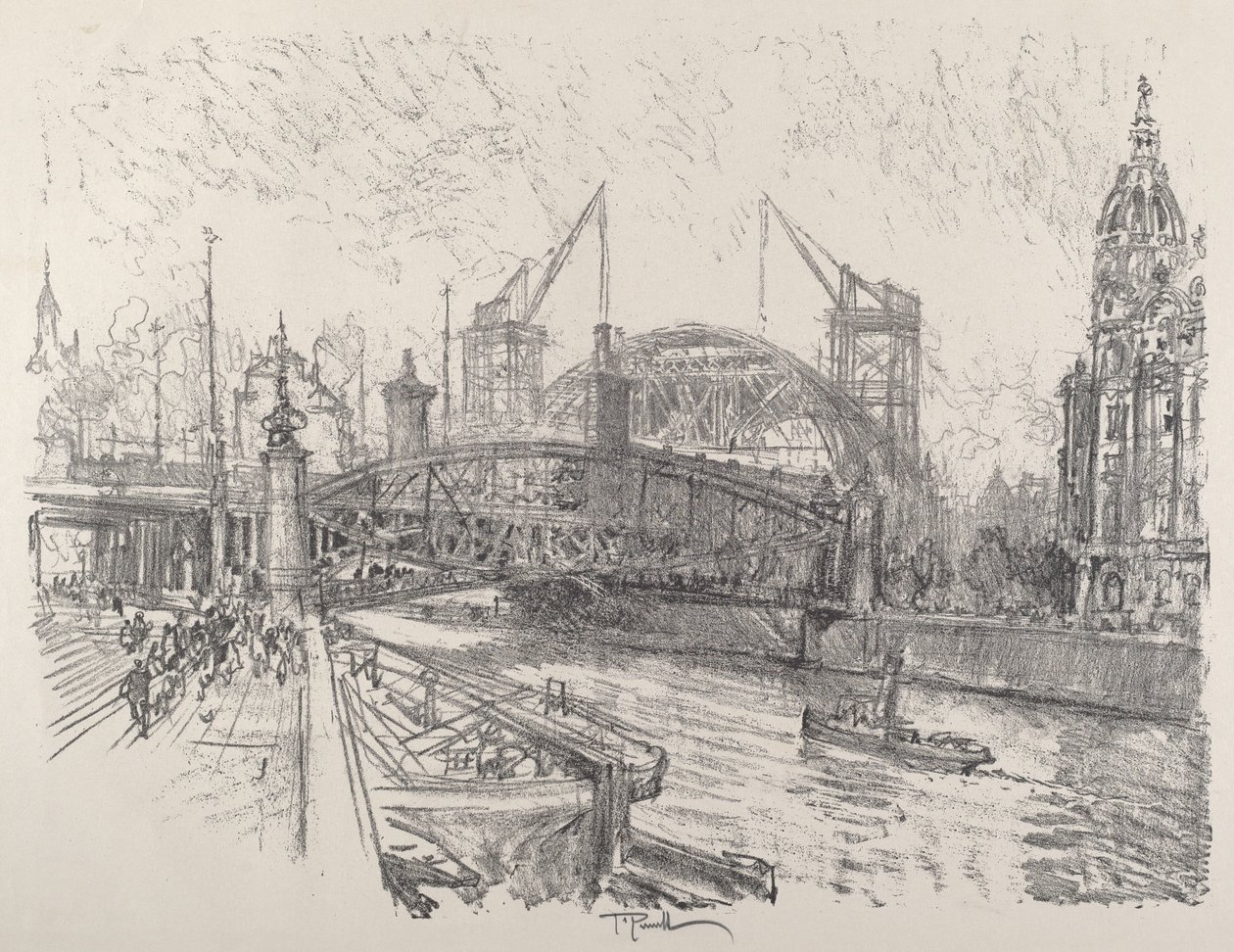 Budowa dworca Friedrichstrasse, 1921. autorstwa Joseph Pennell
