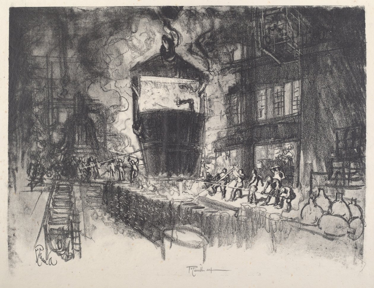Odlewanie muszli, 1917. autorstwa Joseph Pennell