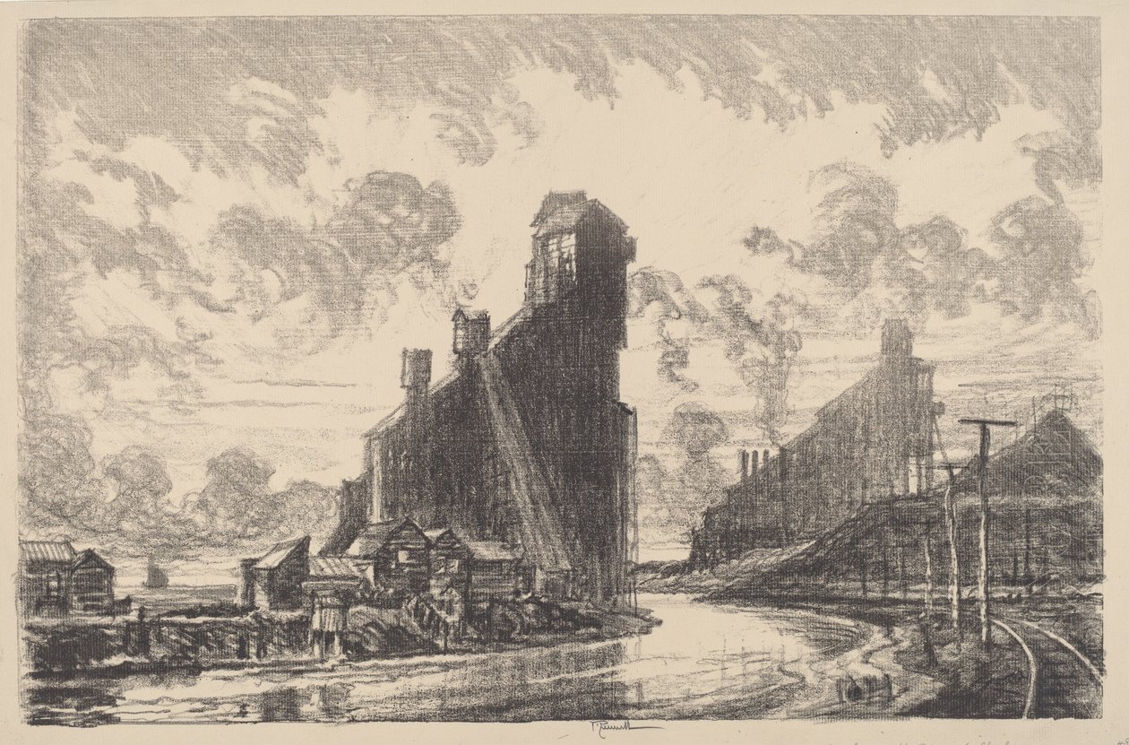 Łamacz węgla na rzece, 1910. autorstwa Joseph Pennell