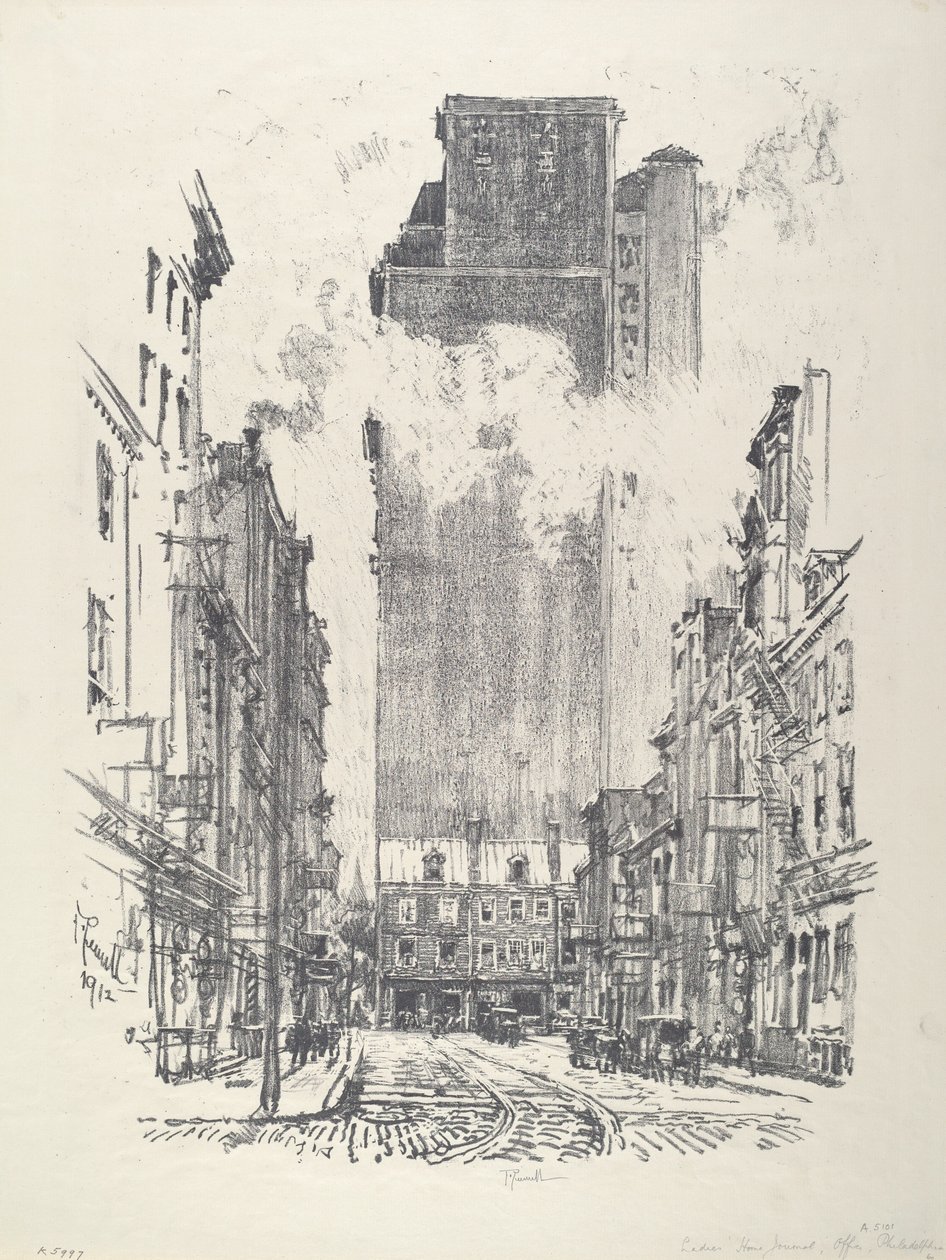 W dół ulicy Sansoma autorstwa Joseph Pennell