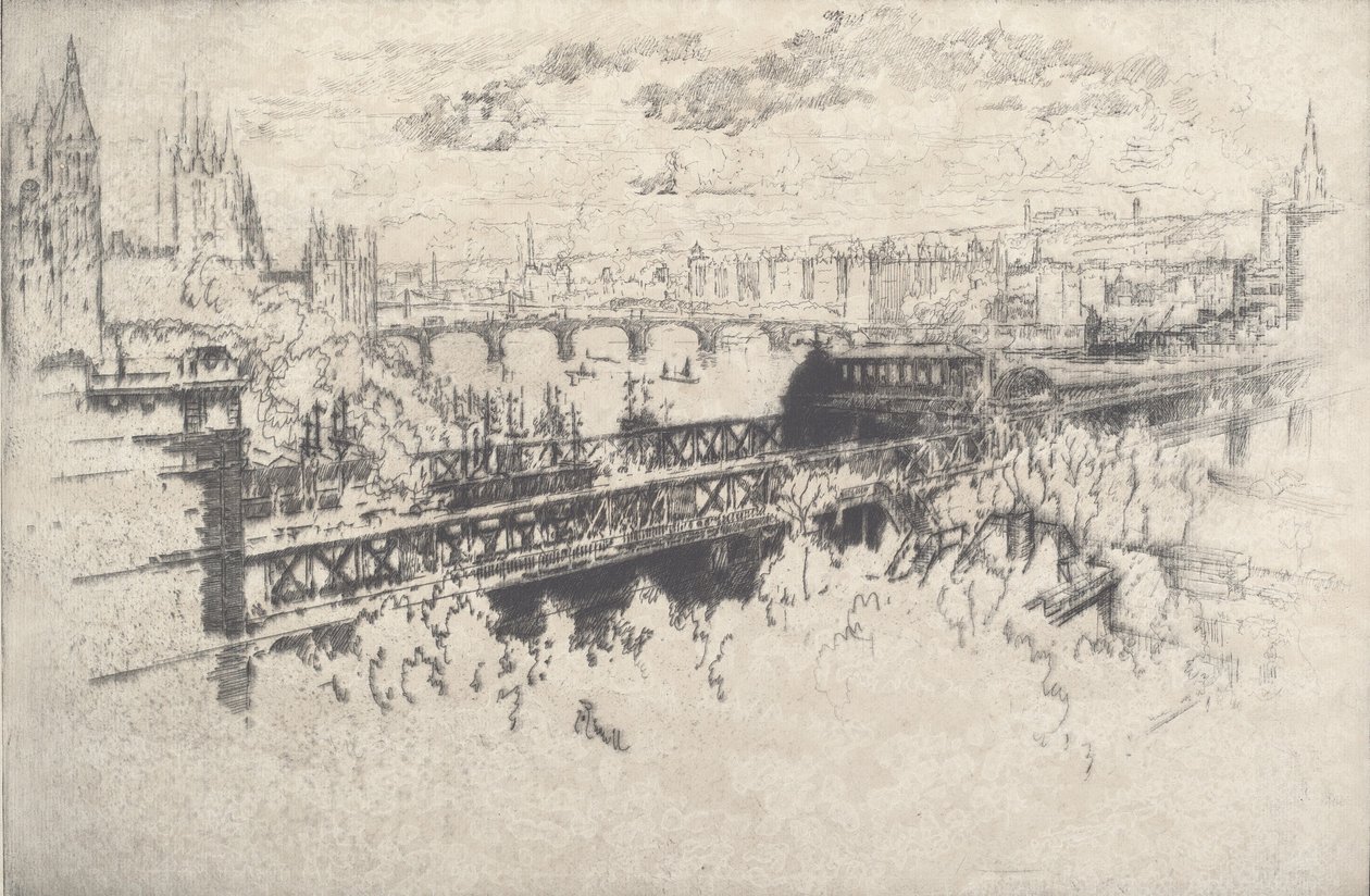 Londyn nad mostem Charing Cross, 1910. autorstwa Joseph Pennell