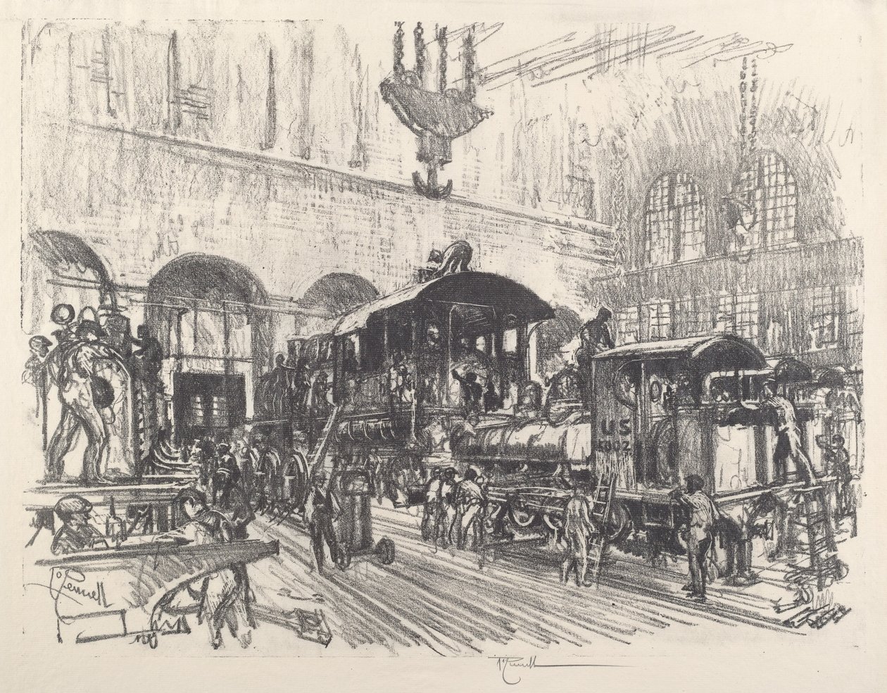 Produkcja lokomotyw wojennych, 1917. autorstwa Joseph Pennell