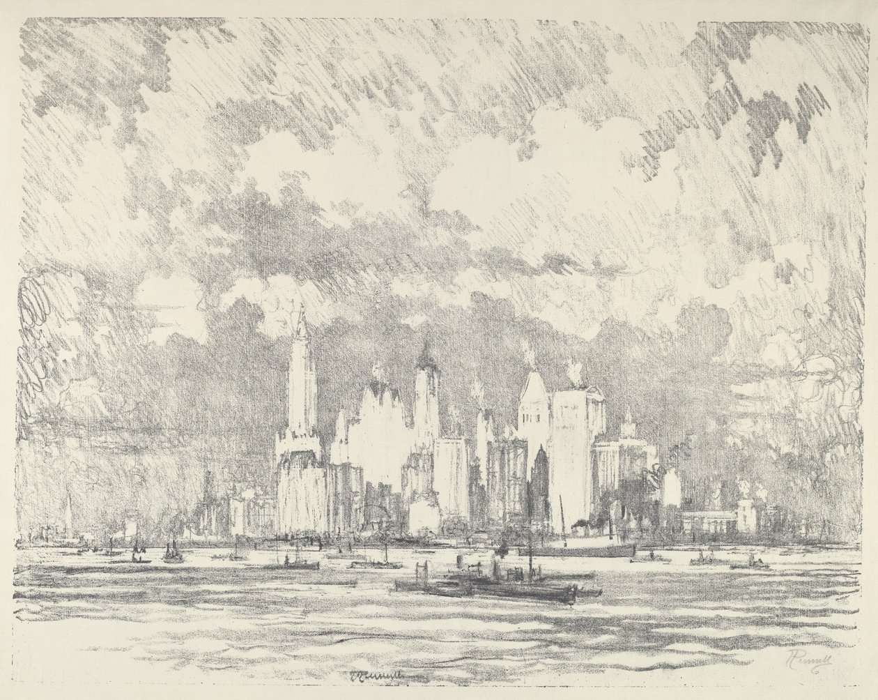 Nowy Jork z wyspy Ellis, 1910. autorstwa Joseph Pennell