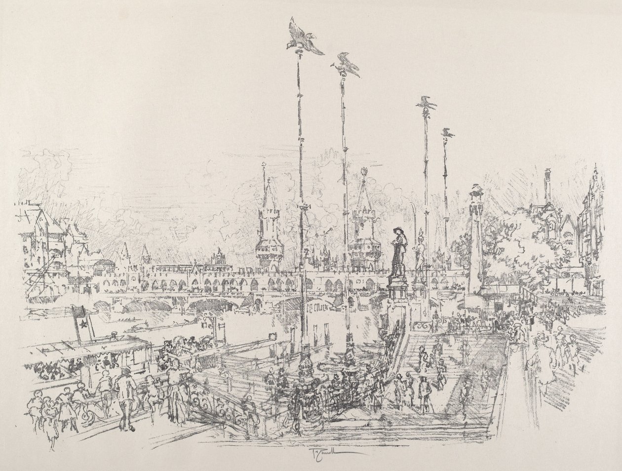 Most Oberbaum, Berlin, 1921. autorstwa Joseph Pennell