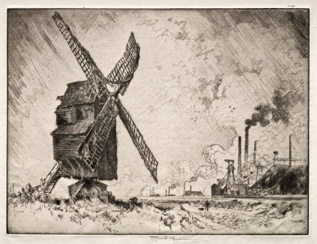 Stare i nowe młyny, Valenciennes, Francja autorstwa Joseph Pennell