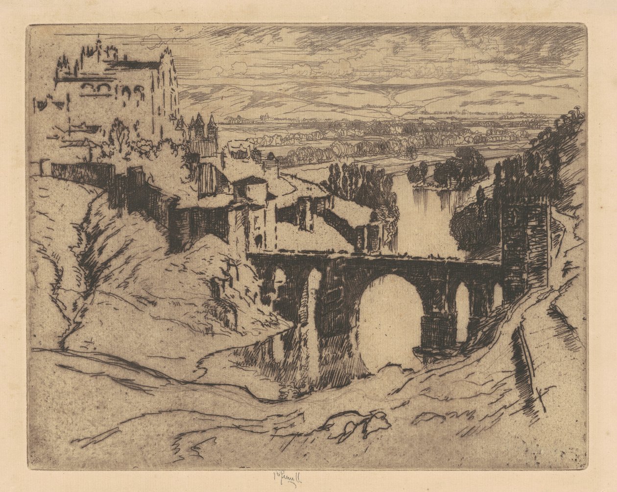 Most św. Marcina, Toledo, 1904. autorstwa Joseph Pennell