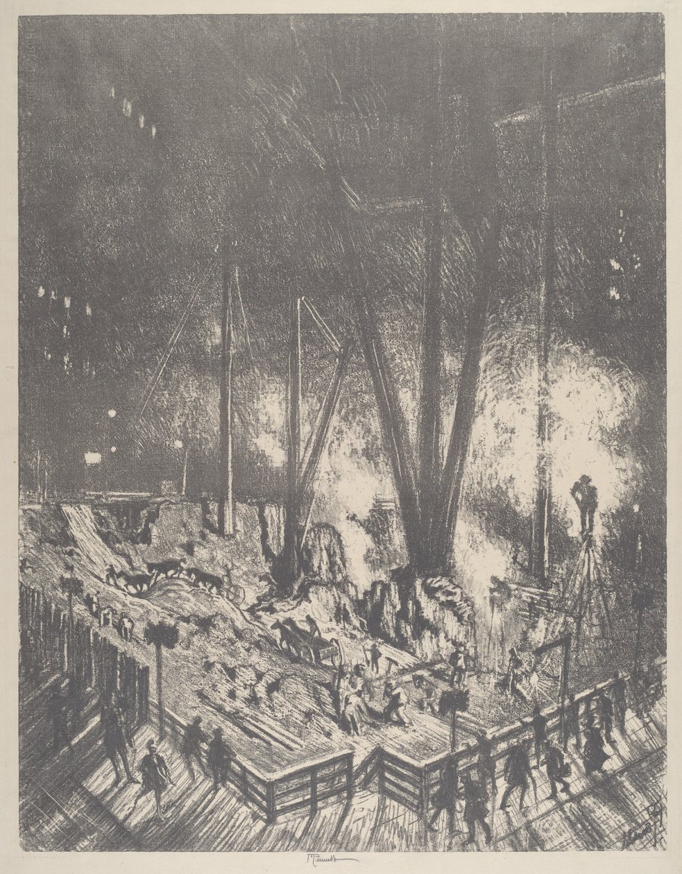 Fundamenty, budowa wieżowca autorstwa Joseph Pennell