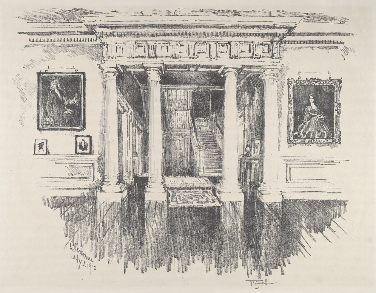 Sala w Cliveden, 1912. autorstwa Joseph Pennell