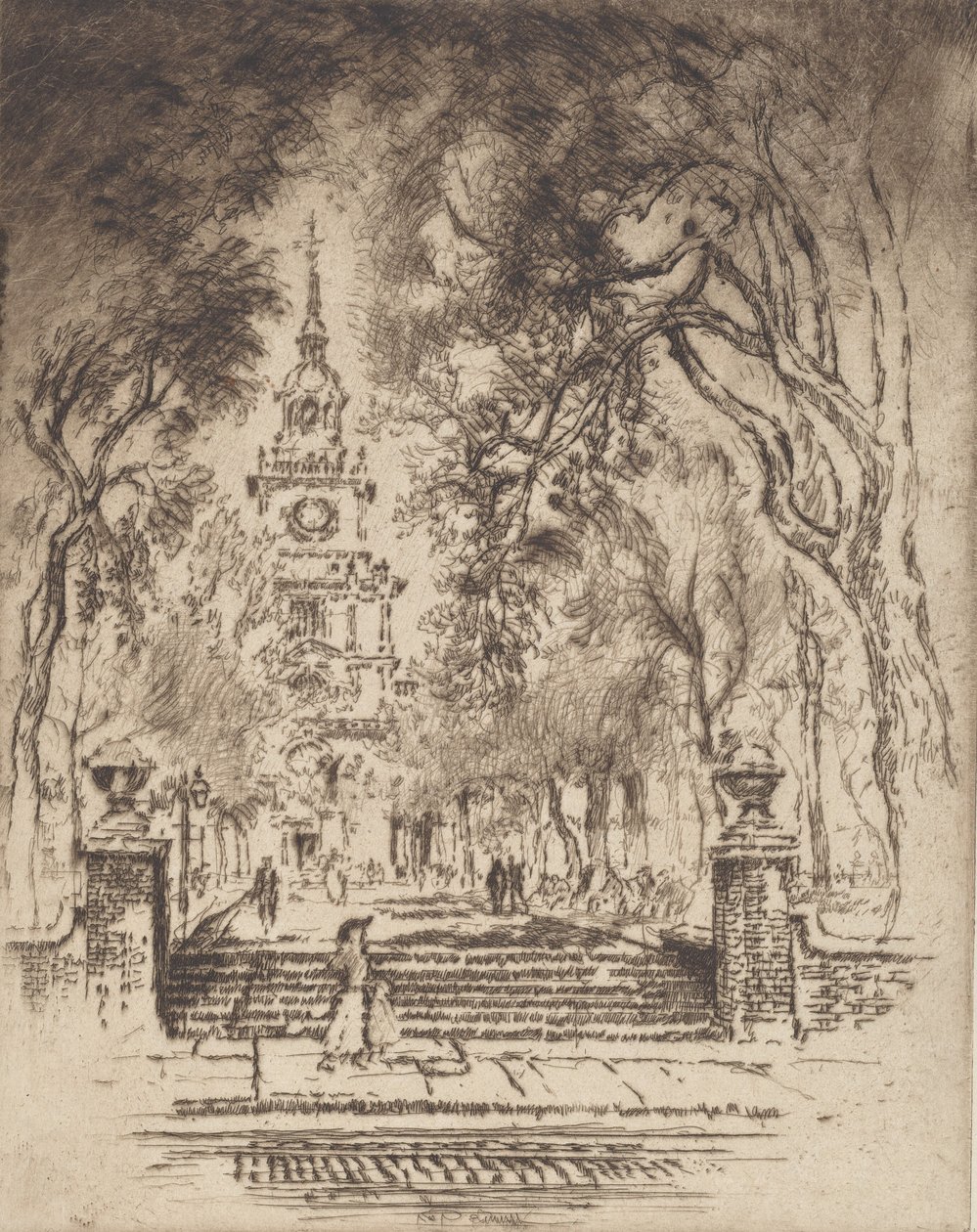 Plac, Plac Niepodległości, Filadelfia, 1920. autorstwa Joseph Pennell