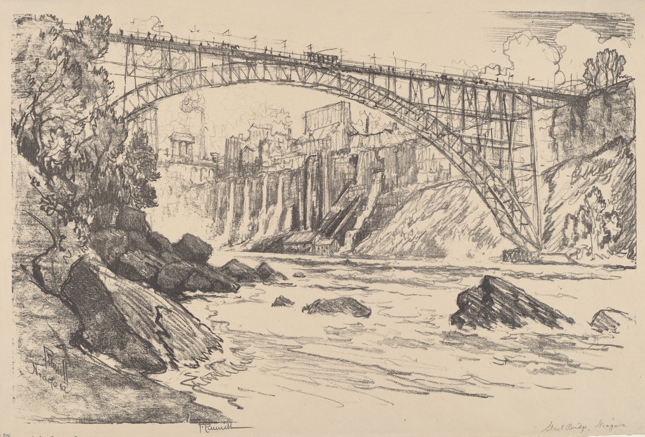 Stalowy most, 1910. autorstwa Joseph Pennell