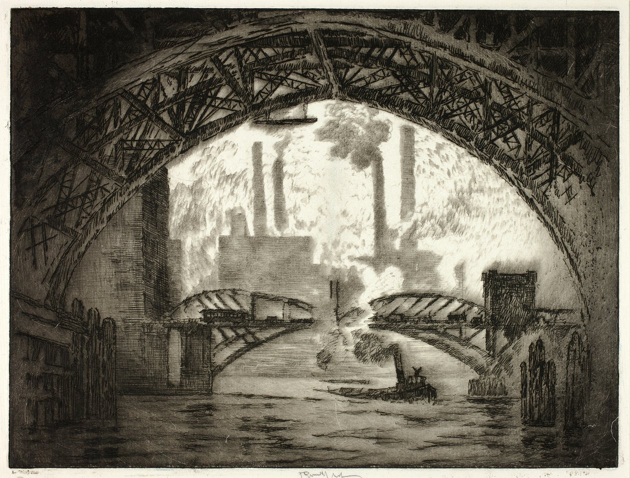 Pod mostami, Chicago autorstwa Joseph Pennell