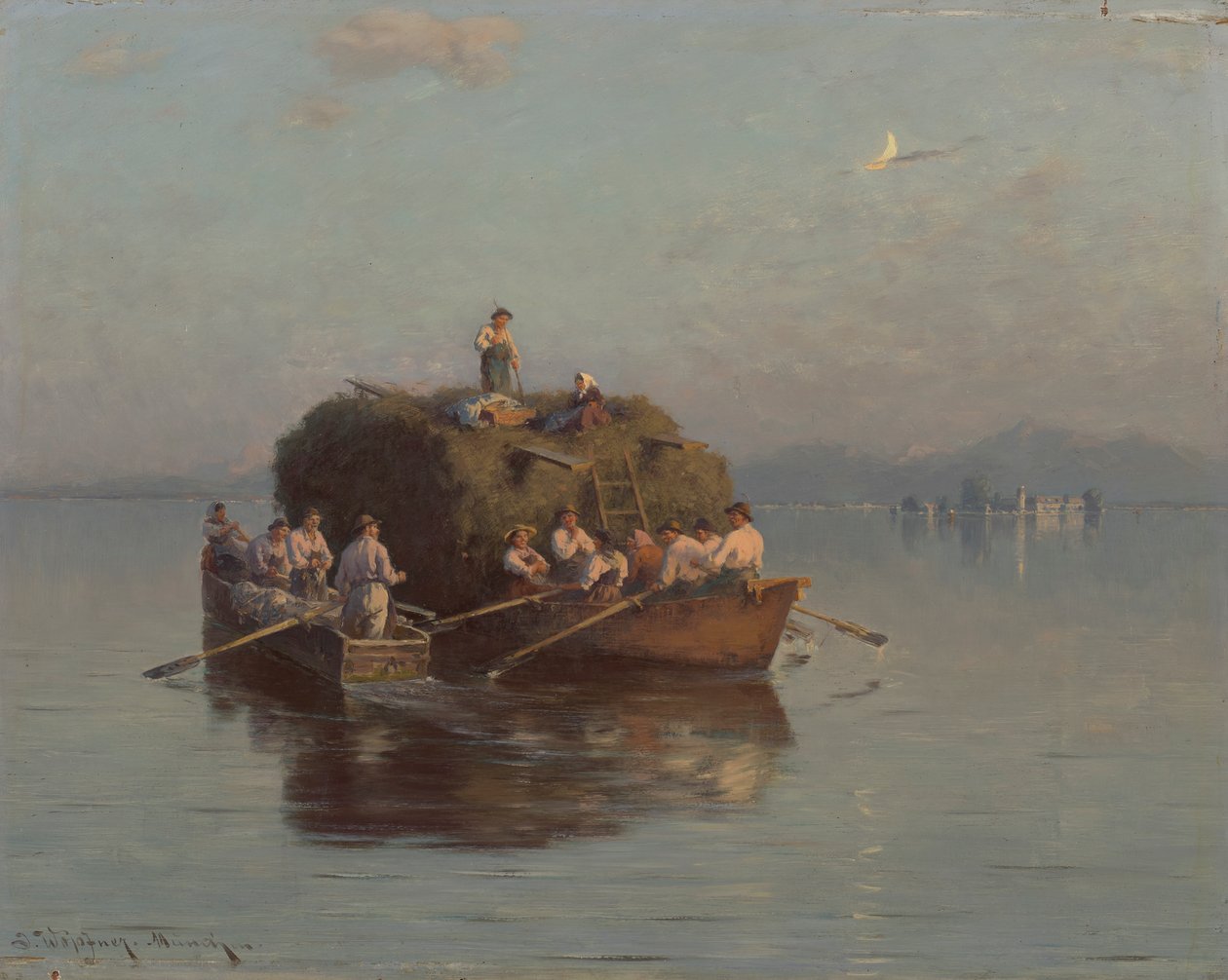 Łódź z sianem na Chiemsee autorstwa Joseph Wopfner