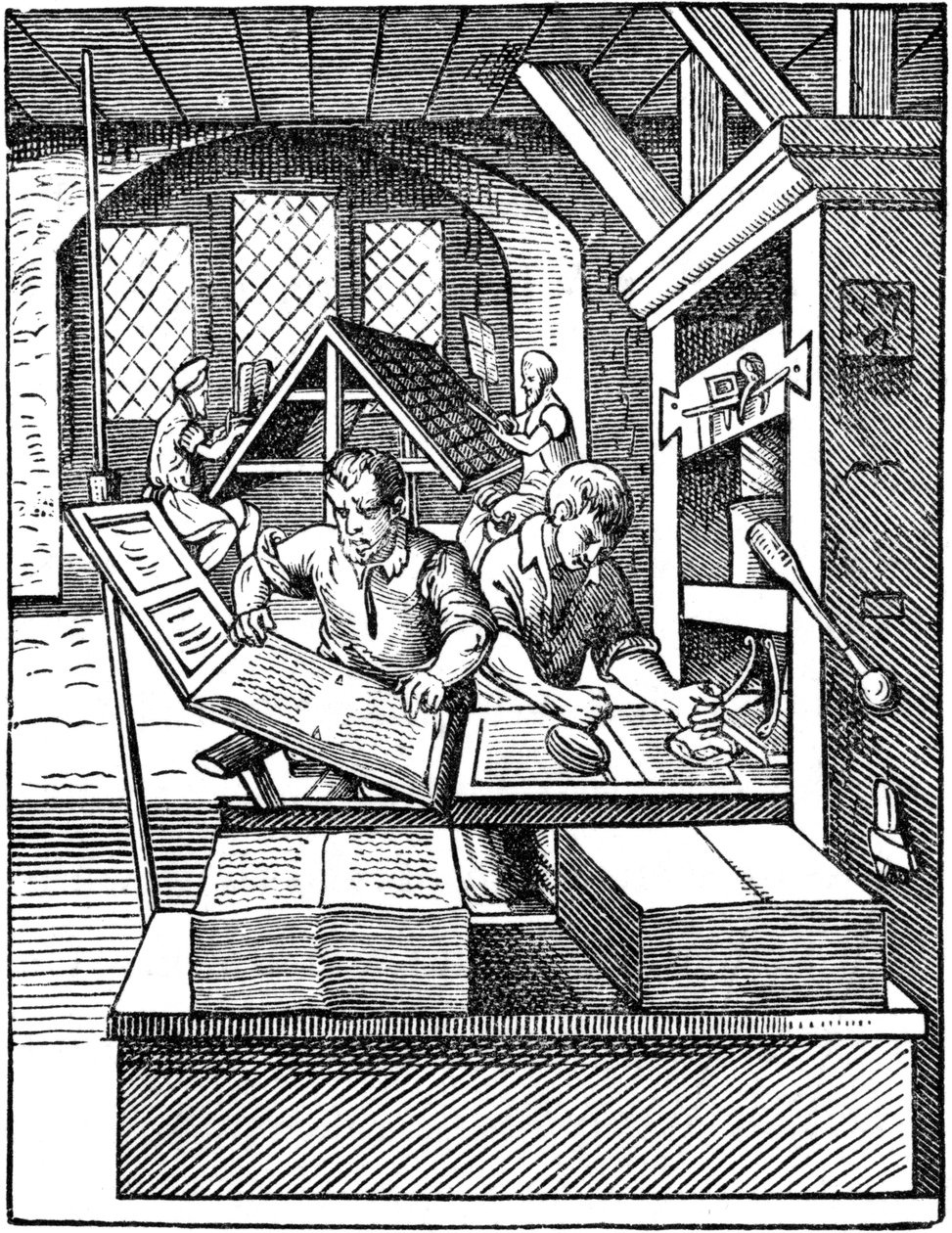 Warsztat drukarski, 1568. autorstwa Jost Amman