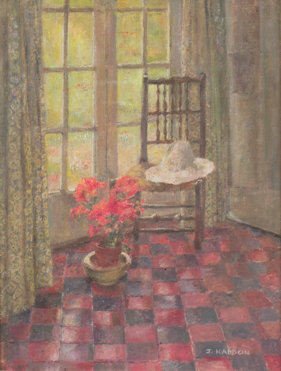 Wnętrze z geranium autorstwa Joyce Haddon