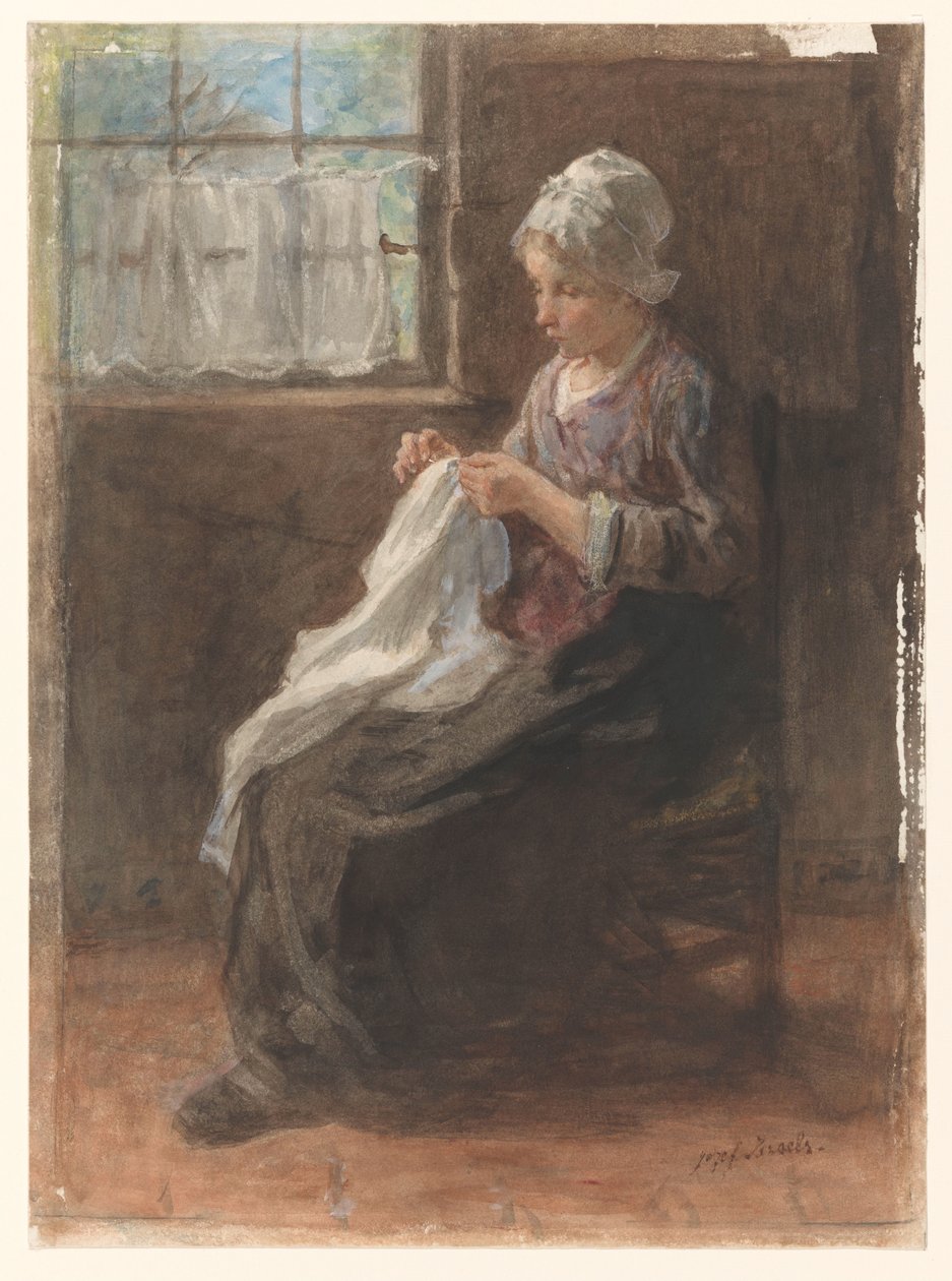 szwaczka autorstwa Jozef Israëls (signed by artist)