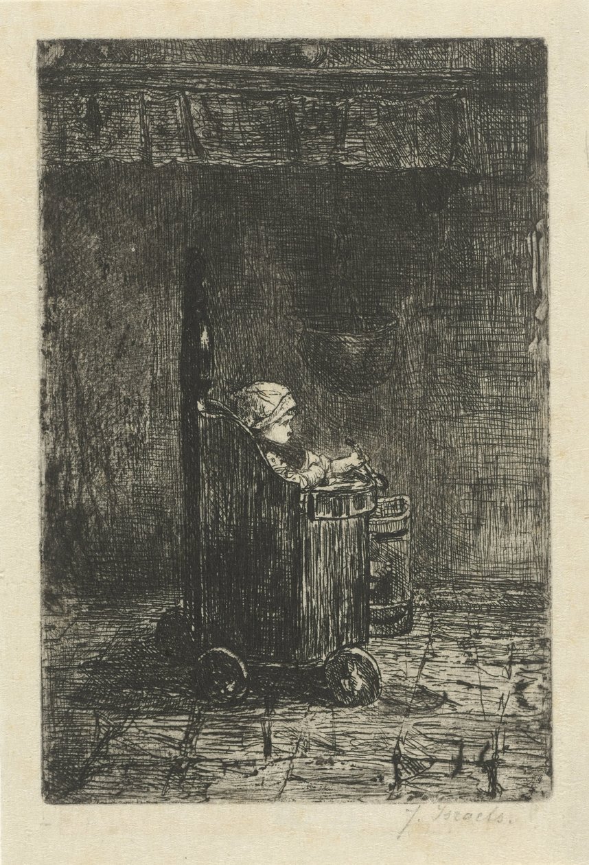 Dziecko w krzesełku do karmienia autorstwa Jozef Israëls (signed by artist)