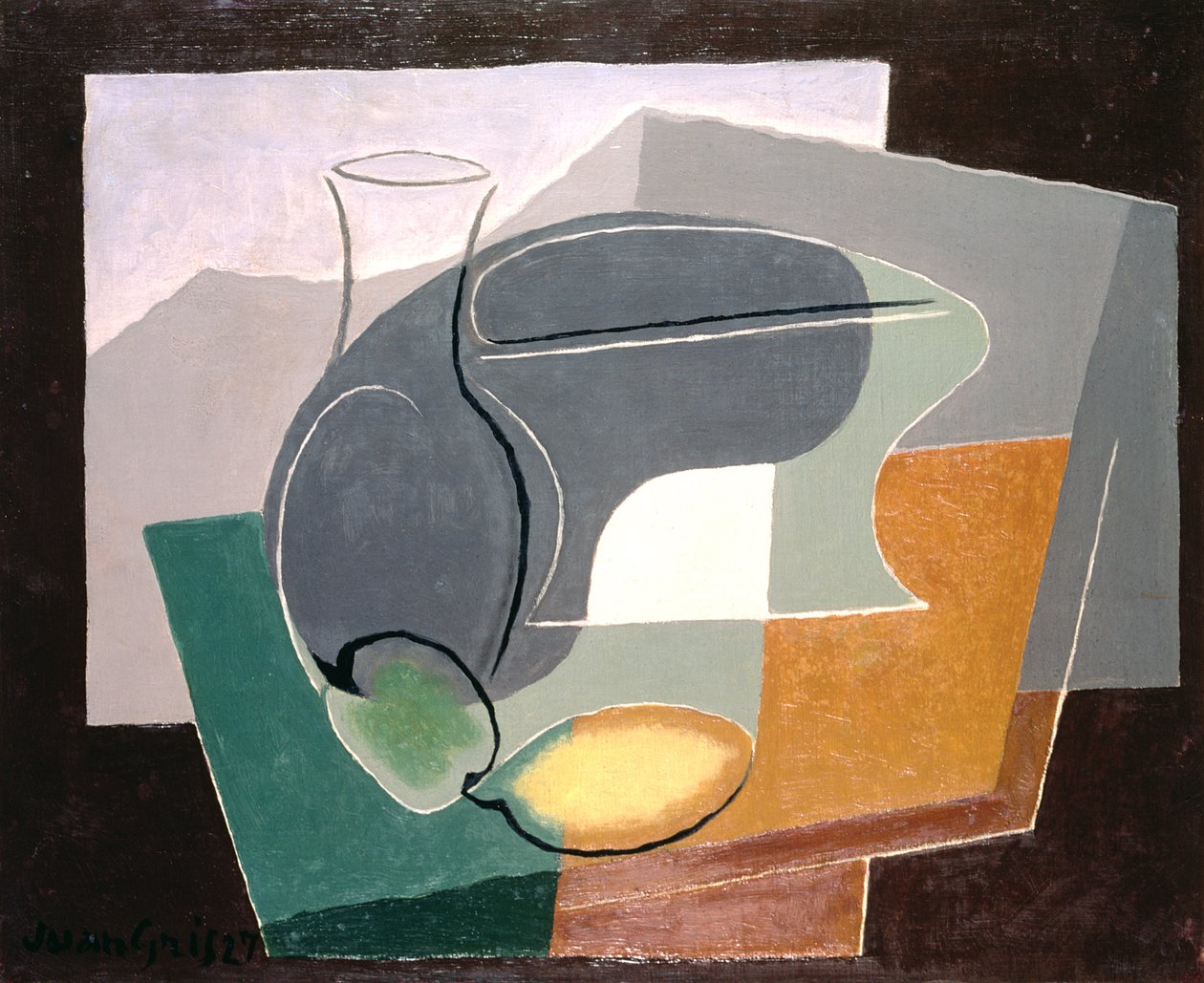 Talerz z owocami i karafka, 1927 autorstwa Juan Gris
