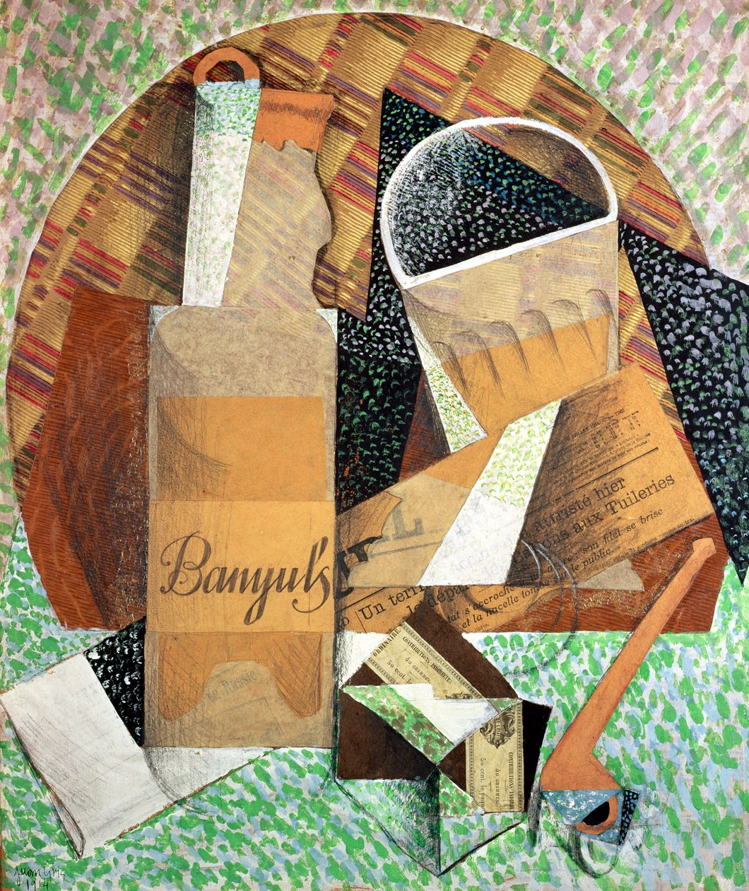 Butelka Banyuls, 1914 (gwasz i kolaż) autorstwa Juan Gris