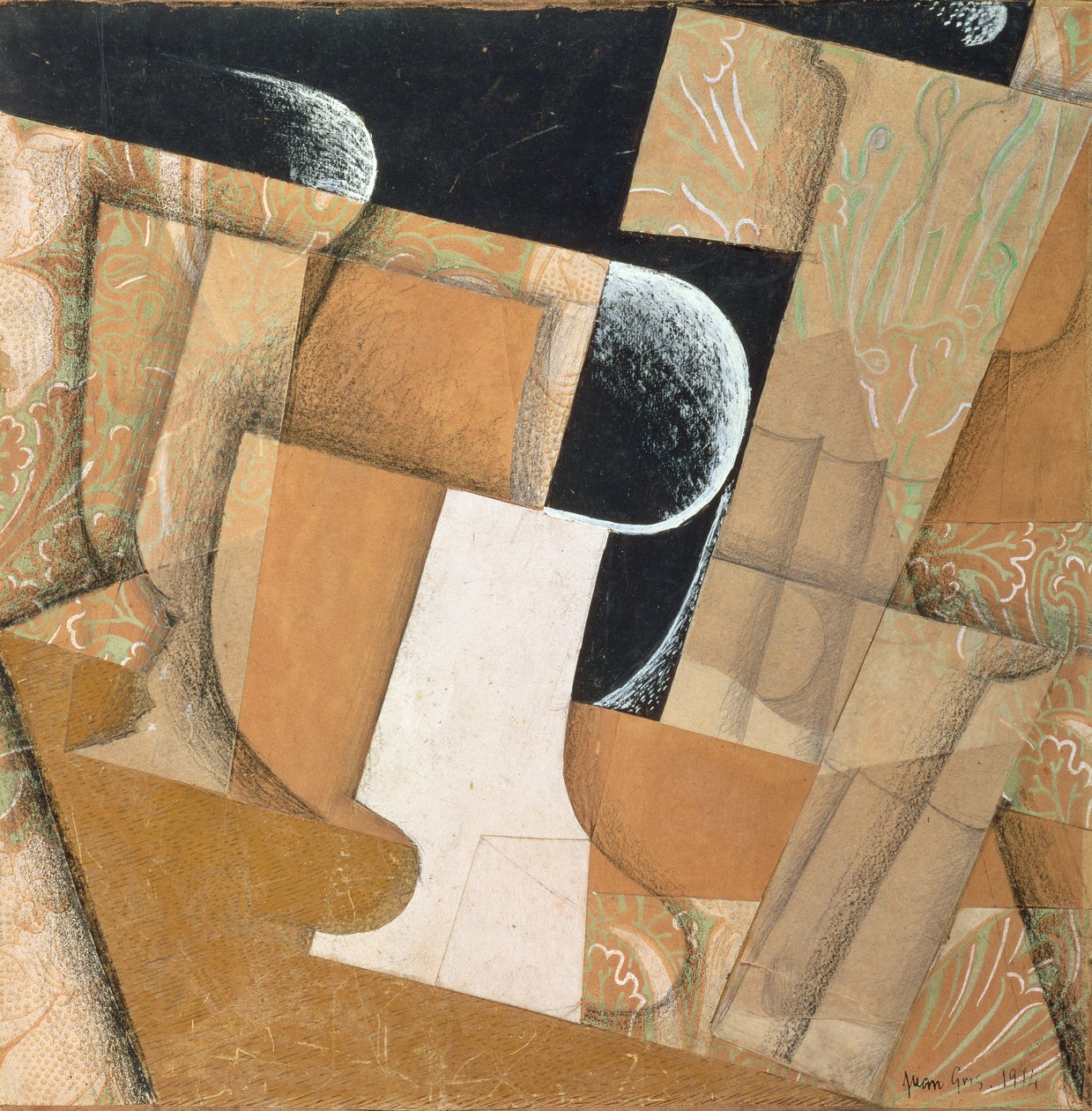 Szkło (kolaż, gwasz i ołówek na papierze) autorstwa Juan Gris