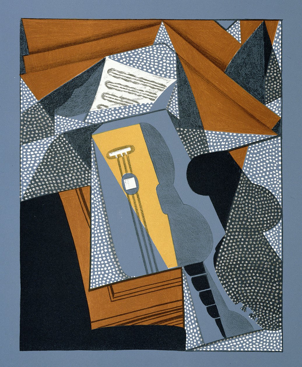 Gitara, ilustracja do wiersza "Au soleil du plafond", Pierre Reverdy (1889-1960) 1955 autorstwa Juan Gris