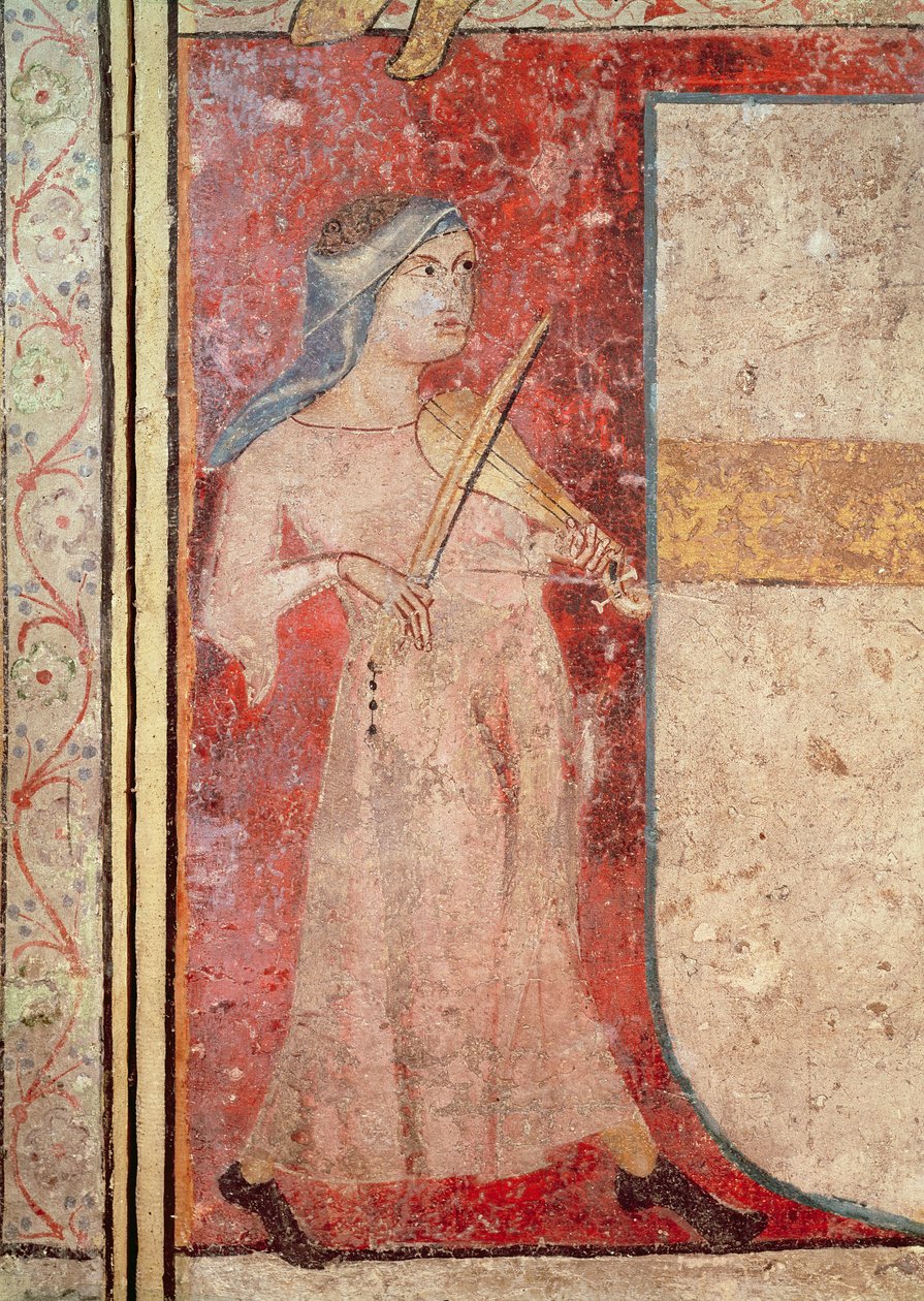 The Female Saints at the Tomb and the Resurrection, szczegół odtwarzacza rebeki, 1330 autorstwa Juan Oliver