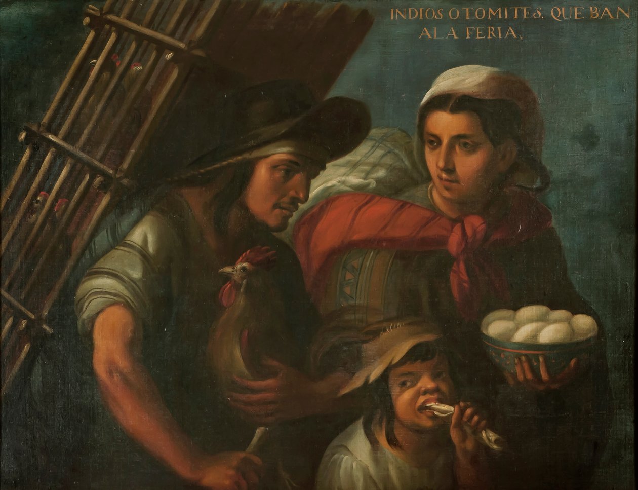 Indianie Otomi w drodze na jarmark, ok. 1715 r. autorstwa Juan Rodríguez Juárez