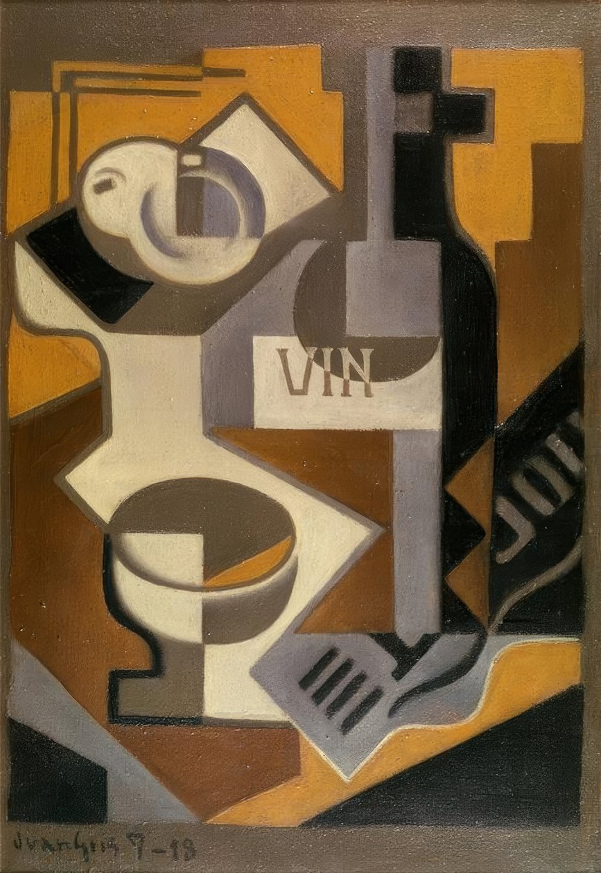 Martwa natura z butelką wina autorstwa Juan Gris